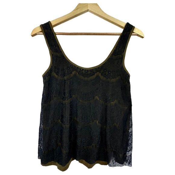 NWOT Lamb & Flag Black & Olive Green Lace Tank Top - Picture 1 of 6